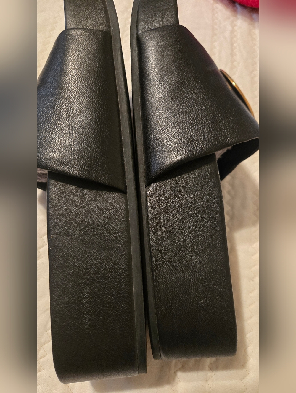 Tory Burch Black Slide Sandals with Gold Medallion - Picture 9 of 16